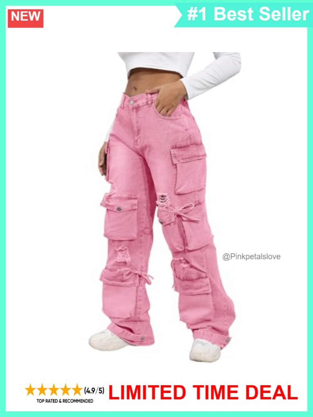 High Waist Baggy Cargo Jeans Flap Pocket Loose Denim Streetwear